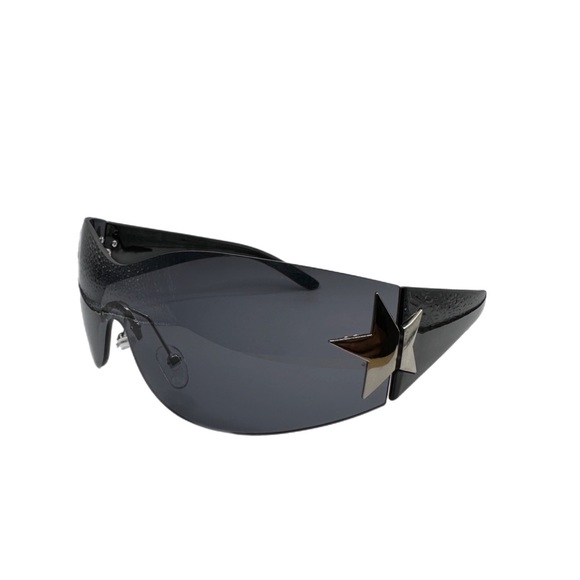 Y2K Wrap Oversized Sunglasses Black Star - Picture 8 of 12